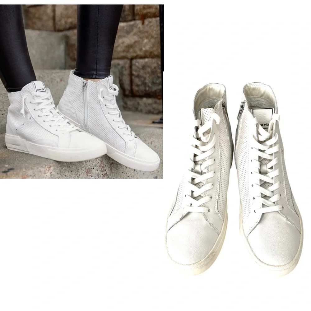 Dolce Vita Zohara White High-Top Sneaker Shoes Sz 8.5 Perforated Leather Slip On